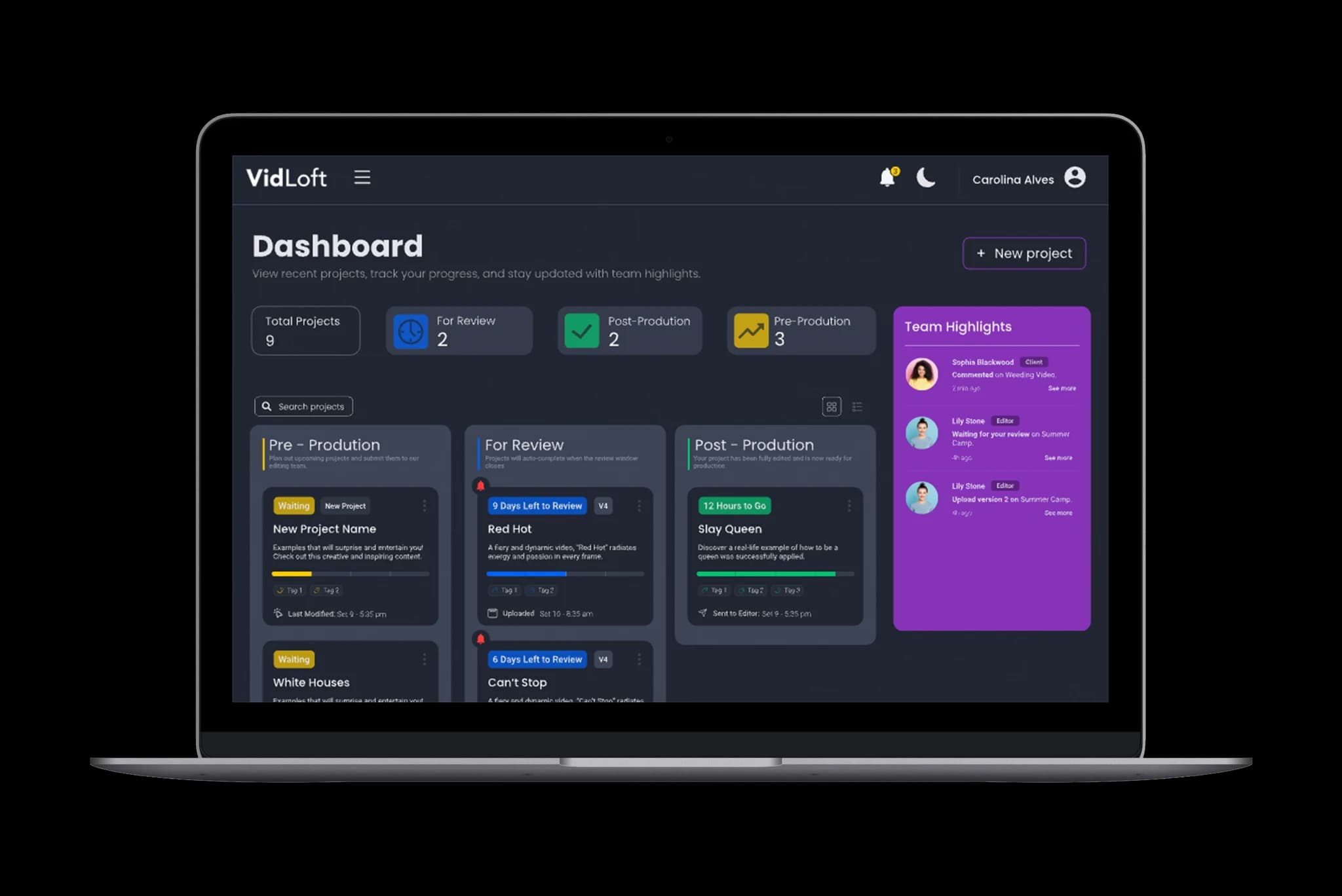 Vidloft App Dashboard
