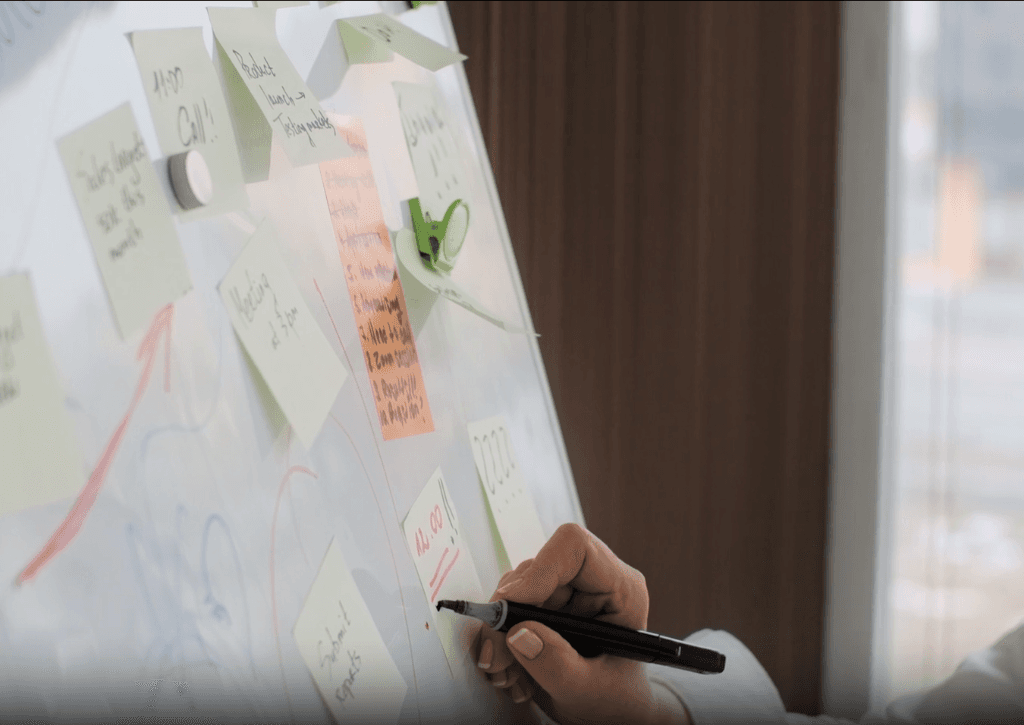 Marketing project management struggles on a whiteboard